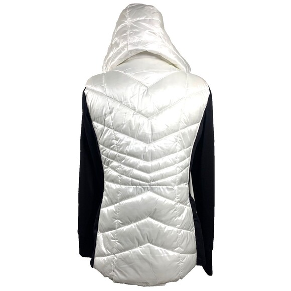 Calvin Klein Performance Repel White Puffer Jacket Black Sleeves Hooded Size L - Picture 3 of 13